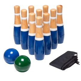 Backyard Lawn Bowling Game - Indoor And Outdoor Family Fun For Kids And Adults - 10 Wooden Pins, 2 Balls, And Mesh Carrying Bag By Hey Play (8-Inch)