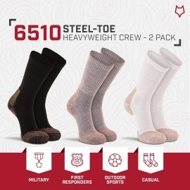 Foxriver Steel Toe Crew Cut Work Socks For Men And Women 2 Pack Heavyweight Boot Socks With Moisture Wicking Fabric - Grey - Large, (6510)