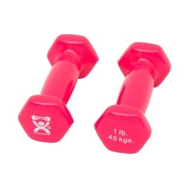 CanDo 10-0550-2 Vinyl-Coated Dumbbells, Cast-Iron, 1 lb. Weight, Heavy, Pink