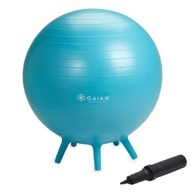 Gaiam Kids Stay-N-Play Children'S Balance Ball - Flexible School Chair Active Classroom Desk Alternative Seating Built-In Stay-Put Soft Stability Legs, Includes Air Pump, 45Cm, Blue