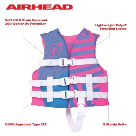 Airhead Children's Trend Life Jacket, Coast Guard Approved, Hot Pink/Sky Blue