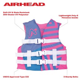 Airhead Youth Trend Life Jacket, Coast Guard Approved, Hot Pink/Sky Blue