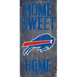 Buffalo Bills Official NFL 14.5 inch x 9.5 inch Wood Sign Home Sweet Home by Fan Creations 048326,Gray/Blue/White