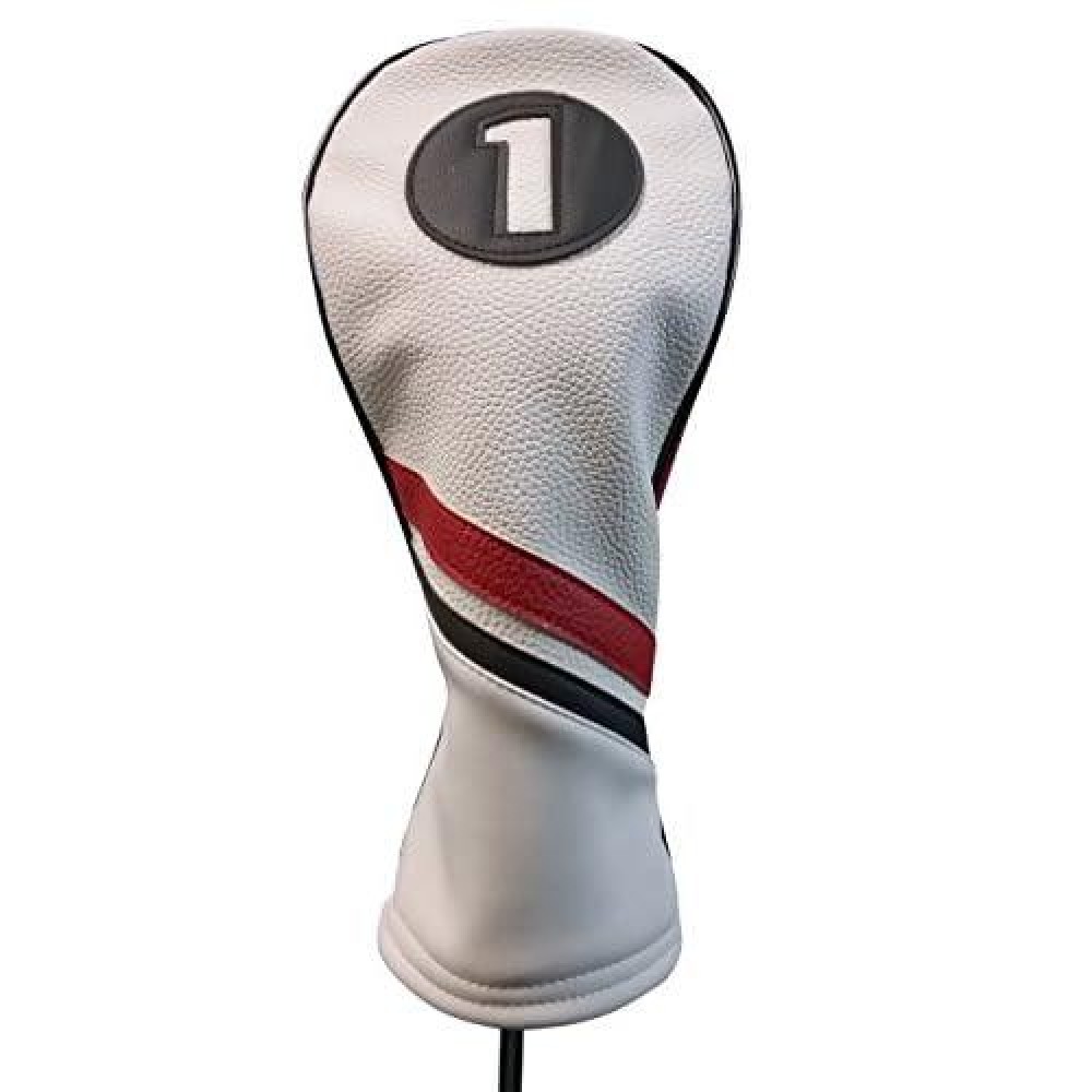 Majek Retro Golf Headcover White Red And Black Vintage Leather Style 1 Driver Head Cover Fits 460Cc Drivers
