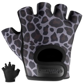 Contraband Pink Label 5297 Womens Design Series Leopard Print Lifting & Rowing Gloves (Pair) - Lightweight Vegan Medium Padded Microfiber Amara Leather Wgriplock Silicone (Charcoal Gray, Large)