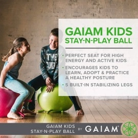 Gaiam Kids Stay-N-Play Children's Balance Ball, Flexible School Chair Active Classroom Desk Alternative Seating, Built-In Stay-Put Soft Stability Legs, Includes Air Pump, 45cm, Grey