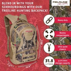Fieldline Treeline Womens Hunting Backpack PRO Series | Tactical Backpack for Women and Men | Camo Backpack for Hunting | Heavy Duty Army Backpack | 31.8L Capacity