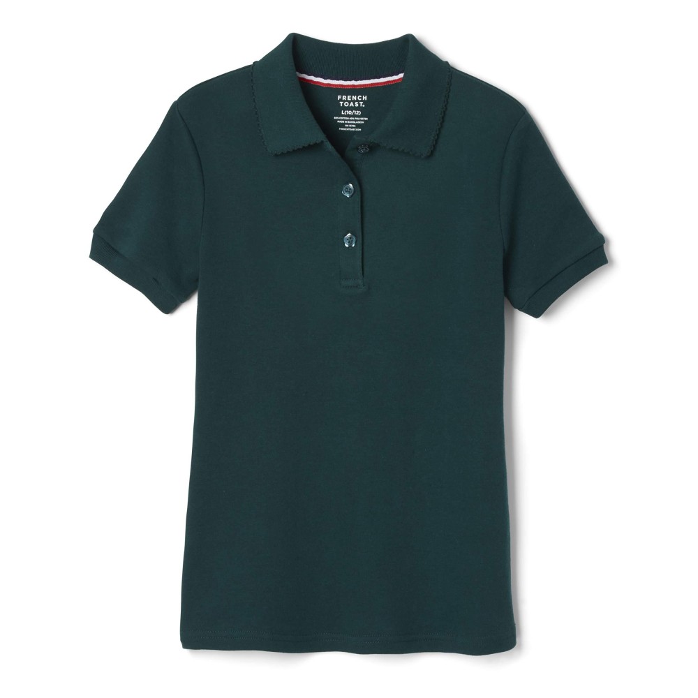 French Toast Girls Big Short Sleeve Polo Shirt With Picot Collar (Standard Plus Sizes) School Uniform, Hunter Green, 18-20