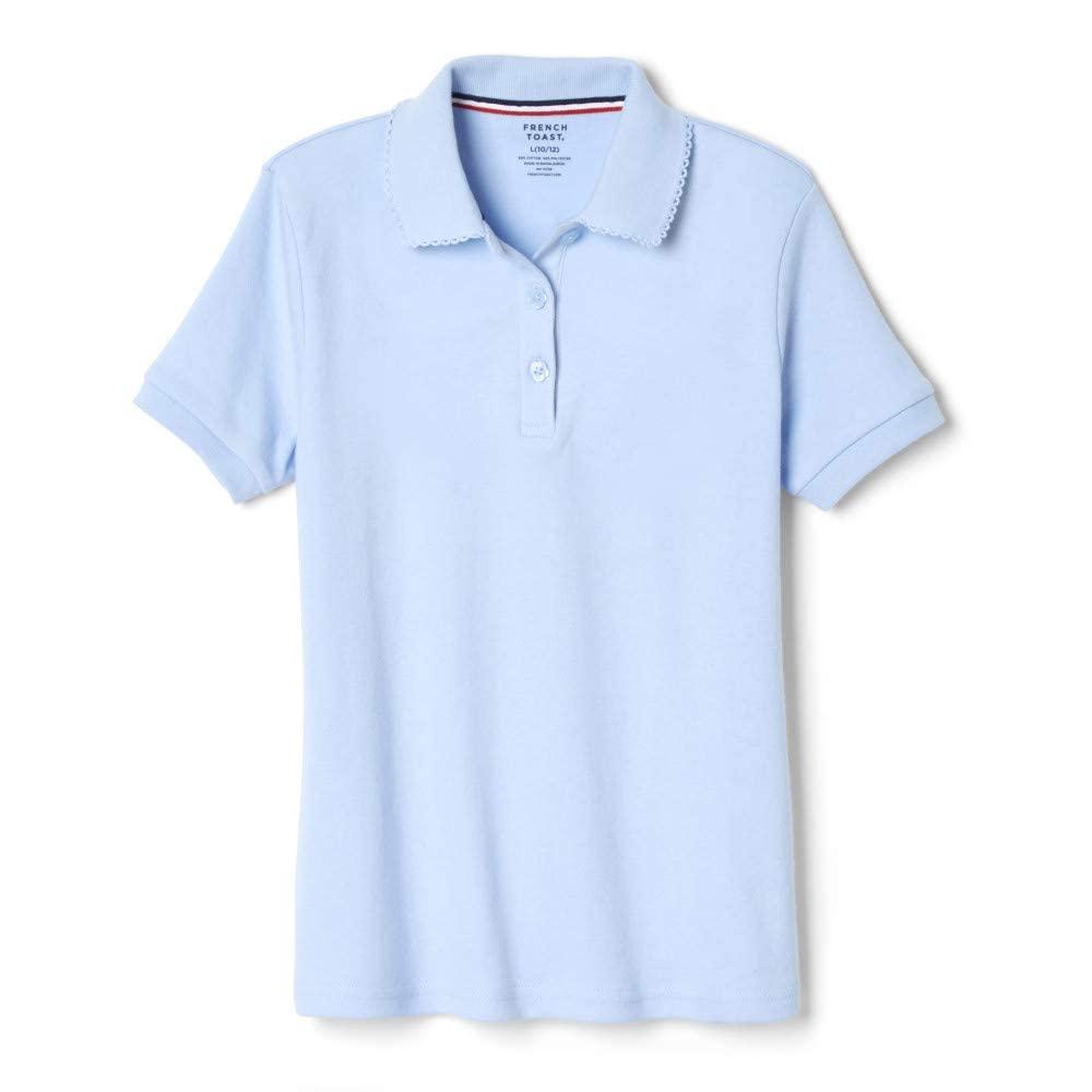 French Toast Girls Short Sleeve Picot Collar (Standard Plus) Polo Shirt, Light Blue, 10 12 Us