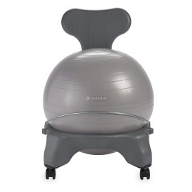 Gaiam Classic Balance Ball Chair - Exercise Stability Yoga Ball Premium Ergonomic Chair for Home and Office, Cool Grey, 24-25