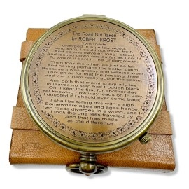 MAH ''Robert Frost Poem'' Engraved Antiquated Finish, Camping Compass, Gifts for Boys, Graduation Gifts, Inspirational Gifts for Woman, Sentimental Gifts, Brass Compass, with Case, C-3240