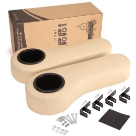 10L0L Golf Cart Rear Seat Kit Arm Rest Set With Cup Holder For Yamaha Ezgo Club Car Golf Cart Sunscreen Coating Long Lasting, No Drilling Kits Include - Beige