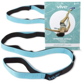 Vive Stretch Strap - Leg Stretch Band to Improve Flexibility - Stretching Out Yoga Strap - Exercise and Physical Therapy Belt for Rehab, Pilates, Dance and Gymnastics with Workout Guide Book (Teal)