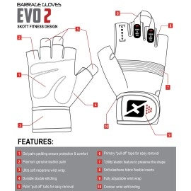 skott 2019 Evo 2 Weightlifting Gloves with Integrated Wrist Wrap Support-Double Stitching for Extra Durability-Get Ripped with The Best Body Building Fitness and Exercise Accessories (Large)