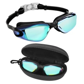 Bezzee-Pro Swimming Goggles For Adult Men And Women - Uv Protected - Anti-Fog Unisex Swim Goggles (Blackmulti-Color Mirror)