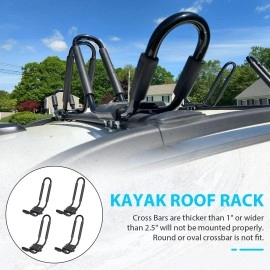 ECOTRIC Kayak Roof Rack J-Bar Rack HD Universal Kayak Carrier HolderCanoe Boat Surf Ski Board Roof Top Mounted on Crossbar for Car SUV Truck Set of 4