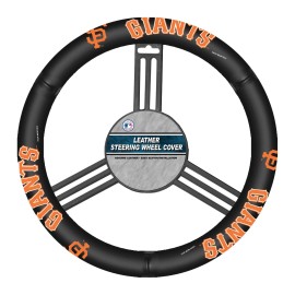 Fremont Die MLB San Francisco Giants Leather Steering Wheel Cover, Fits Most Steering Wheels, Black/Team Colors