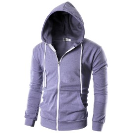 Ohoo Mens Slim Fit Lightweight Zip Up Hoodie With Pockets Long Sleeve Full-Zip Hooded Sweatshirtdcf002-Lavender-L