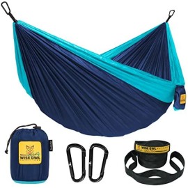 Wise Owl Outfitters Hammock For Camping Double Hammocks Gear For The Outdoors Backpacking Survival Or Travel - Portable Lightweight Parachute Nylon Do Navy & Lt Blue