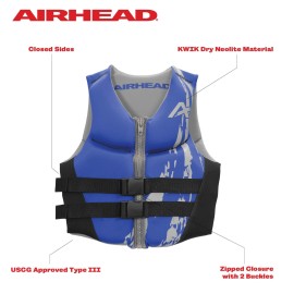 Airhead Adult Swoosh Kwik-Dry Neolite Flex Life Vest, Small, Blue