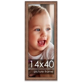 14X40 Traditional Antique Gold Wood Picture Panoramic Frame - Picture Frame Includes Uv Acrylic, Backing, Hanging Hardware Panoramic Poster Frame