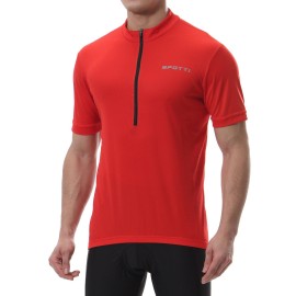 Spotti Men's Cycling Bike Jersey Short Sleeve with 3 Rear Pockets- Moisture Wicking, Breathable, Quick Dry Biking Shirt Red