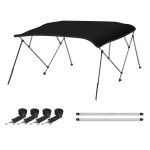 Naviskin Black 4 Bow 8L X 54 H X 73-78 W Bimini Top Cover Includes Mounting Hardwares,Storage Boot With 1 Inch Aluminum Frame