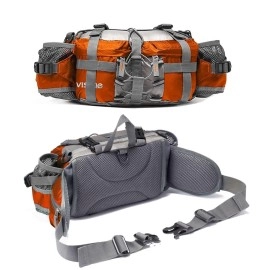 Outdoor Fanny Pack Hiking Camping Biking Waterproof Waist Pack 2 Water Bottle Holder Sports Bag for Women and Men Orange