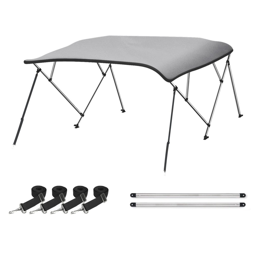 Naviskin Light Grey 3 Bow 6L X 46 H X 85-90 W Bimini Top Cover Includes Mounting Hardwares,Storage Boot With 1 Inch Aluminum Frame
