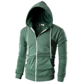 Ohoo Mens Slim Fit Lightweight Zip Up Hoodie With Pockets Long Sleeve Full-Zip Hooded Sweatshirtdcf002-Jadegreen-Xl