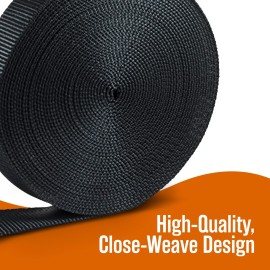Houseables Nylon Strapping, Webbing Material, 1 Inch W x 10 Yard, Black, Heavy Climbing Flat Strap, UV Resistant Fabric, Web for Bags, Backpacks, Belts, Harnesses, Slings, Collars, Tow Ropes