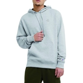 Champion Sweatshirt, Powerblend Hoodie for Men, Iconic, Oxford Gray C Logo, Large