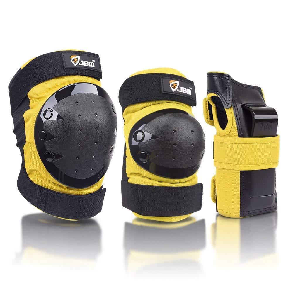 Jbm International Adult / Child Knee Pads Elbow Pads Wrist Guards 3 In 1 Protective Gear Set, Yellow, Adults