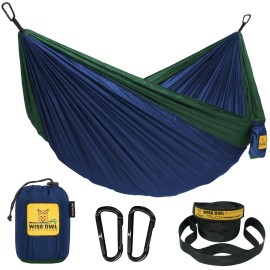 Wise Owl Outfitters Hammock For Camping Double Hammocks Gear For The Outdoors Backpacking Survival Or Travel - Portable Lightweight Parachute Nylon Do Navy & Forrest