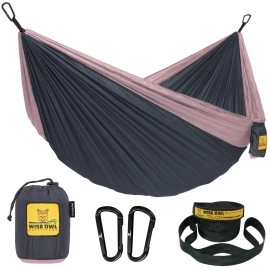 Wise Owl Outfitters Hammock For Camping Single Hammocks Gear For The Outdoors Backpacking Survival Or Travel - Portable Lightweight Parachute Nylon So Charcoal Rose