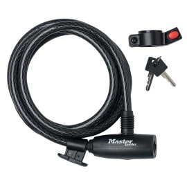 Masterlock Unisex 2 Keys Self Coiling Cable Lock, Black, 180 M X 10 Mm