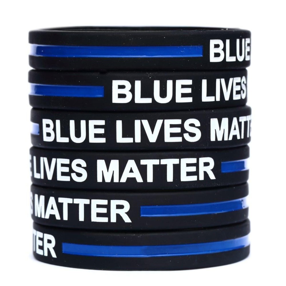 10 Blue Lives Matter Thin Blue Line Silicone Wrist Band Bracelet Wristbands - Support Police and Law Enforcement