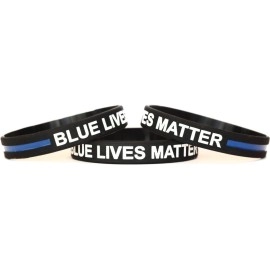 10 Blue Lives Matter Thin Blue Line Silicone Wrist Band Bracelet Wristbands - Support Police and Law Enforcement