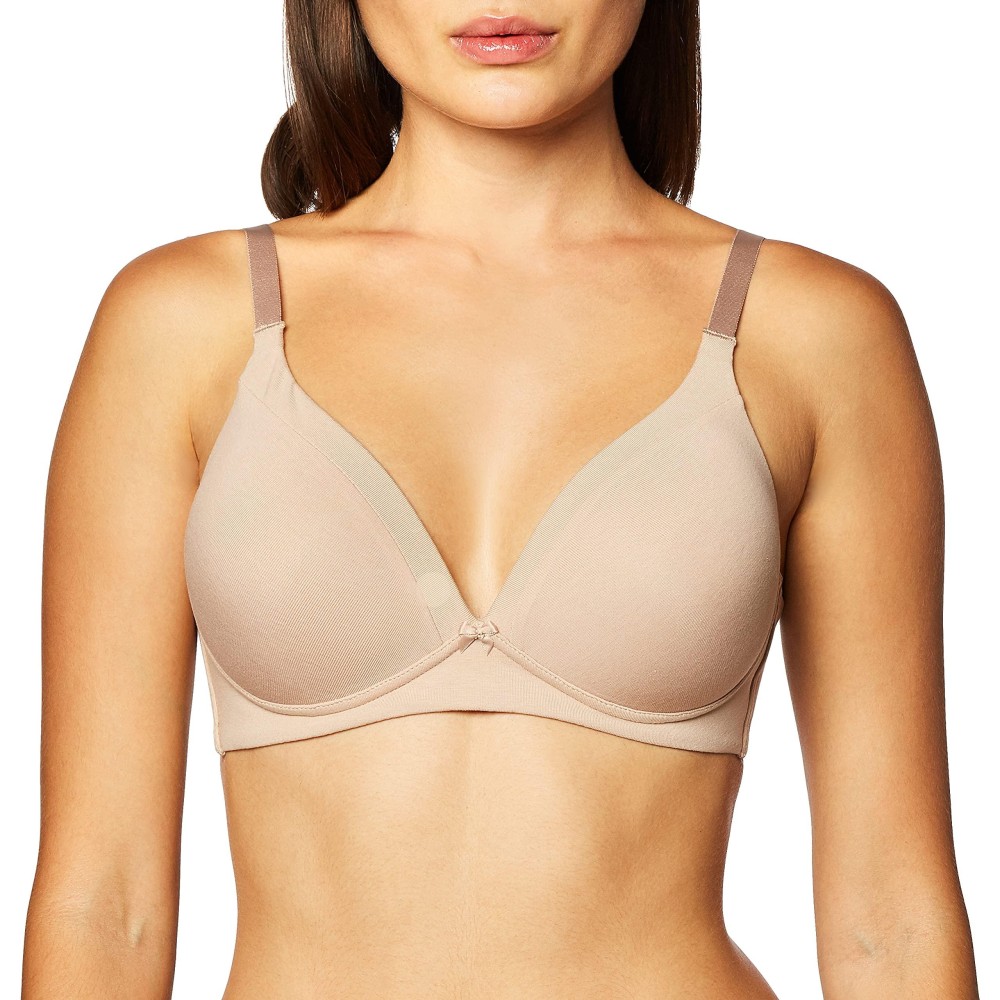 Warners Womens Invisible Bliss Cotton Comfort Wireless Lift T-Shirt Bra Rn0141A, Toasted Almond, 34C
