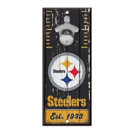 WinCraft NFL Pittsburgh Steelers 5x11 Wood Sign Bottle Opener, Team Colors, 5