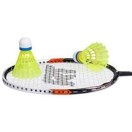 Fiberflash 7 Badminton Racket Set, Featuring 2 Carbon Fiber Shaft Racquets, 3 Shuttlecocks Plus Fabric Carrying Bag All Included (Orange/Black)