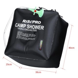 RISEPRO 10 gallons/40L Solar Shower Bag Solar Heating Camping Shower Bag with Temperature Hot Water Outdoor Hiking Climbing XH07