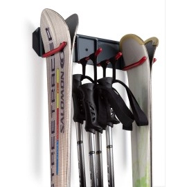 Wall Mounted Rack Organizer For Skis And Poles Heavy Duty Horizontal Wall Ski Rack Garage Storage With Metal Frame And Padded Hooks Indoors Outdoors Premium Wall Hooks (Medium Holds 2 Set Of Ski'S)