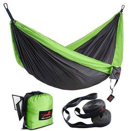 Honest Outfitters Double Camping Hammock With Hammock Tree Straps,Portable Parachute Nylon Hammock For Backpacking Travel 118L X 78W Inches Grey/Green