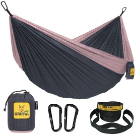 Wise Owl Outfitters Hammock For Camping Double Hammocks Gear For The Outdoors Backpacking Survival Or Travel - Portable Lightweight Parachute Nylon Do Charcoal Rose