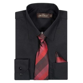 Alberto Danellis Boys Long Sleeve Dress Shirt With Matching Tie And Handkerchief, 6, Black