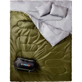 Sleepingo Double Sleeping Bag for Backpacking, Camping, Or Hiking. Queen Size XL! Cold Weather 2 Person Waterproof Sleeping Bag for Adults Or Teens. Truck, Tent, Or Sleeping Pad, Lightweight