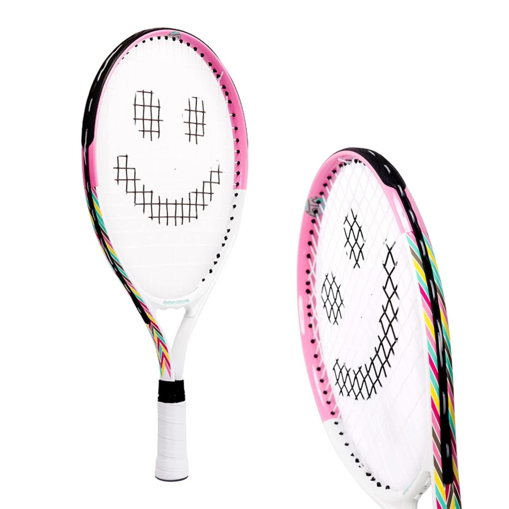 Kids Tennis Racket With Training Videos - 19 Inch Aluminum Youth Tennis Racket, Neoprene Handle - Junior Tennis Racket For Kids Age 5-10 - Childrens Tennis Rackets By Street Tennis Club, Pink/White