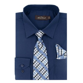 Alberto Danellis Boys Long Sleeve Dress Shirt With Matching Tie And Handkerchief, 4, Midnight