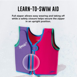 Speedo Unisex-Child Swim Flotation Classic Life Vest Begin to Swim UPF 50 Lime/Orange, Large